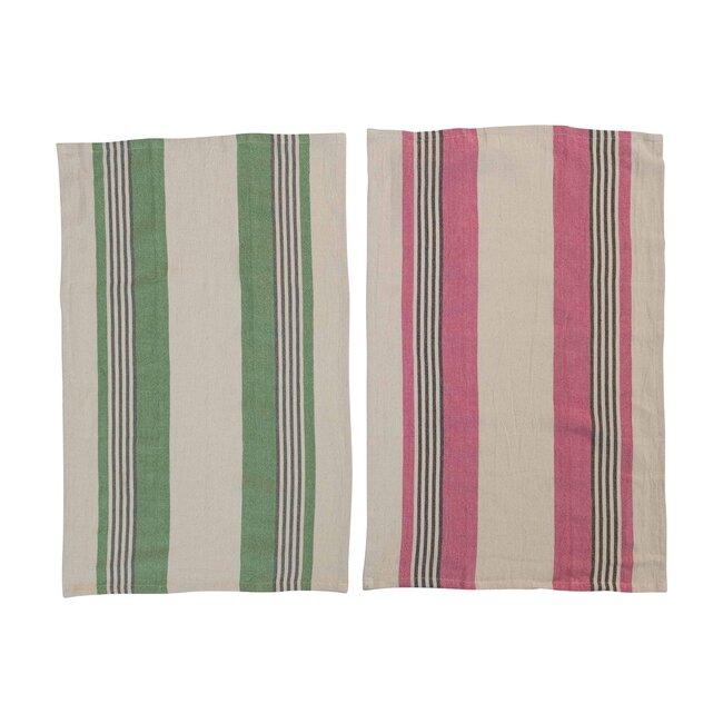 Set of 2 Woven Cotton Tea Towel Set with Stripes