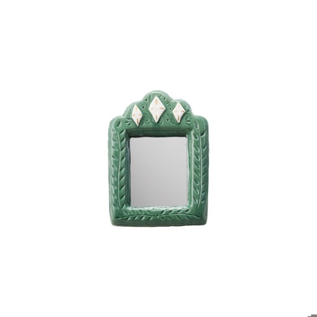 Hazel Mazel Mirror with Gold Electroplating & Green Diamonds