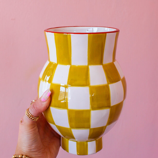 Yellow Checkered Ceramic Vase