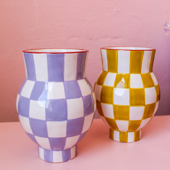 Yellow Checkered Ceramic Vase