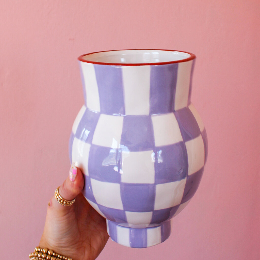 Hazel Mazel Purple Checkered Ceramic Vase