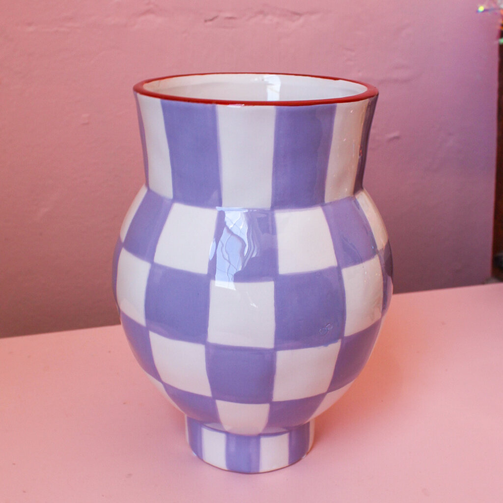 Hazel Mazel Purple Checkered Ceramic Vase