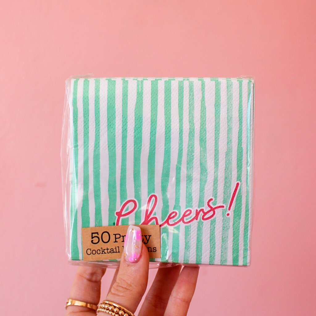 Hazel Mazel Cheers! Green Stripe Napkins