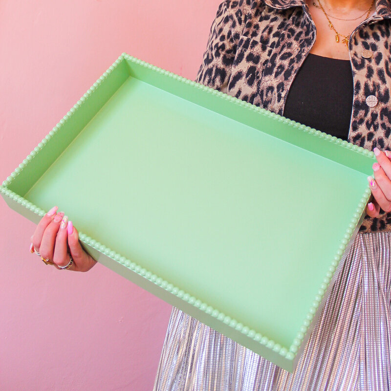 Hazel Mazel Green Tray with Hobnail Edge - Large