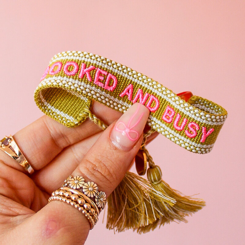 Booked and Busy Embroidered Bracelet