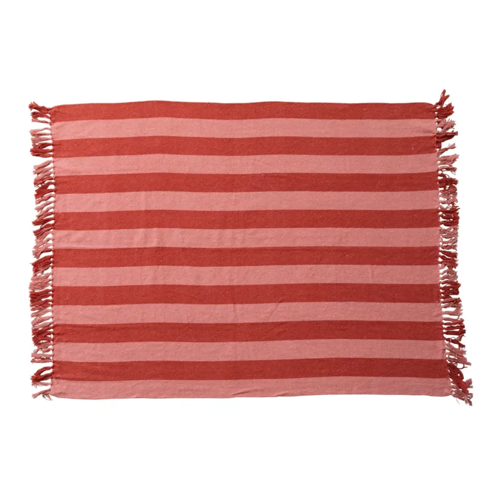 Creative Coop Red & Pink Striped Cotton Throw