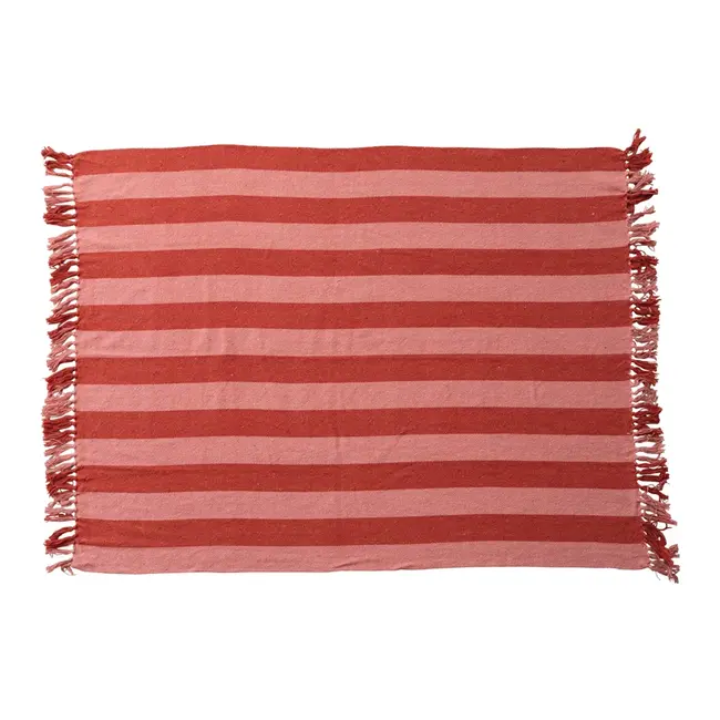 Red & Pink Striped Cotton Throw