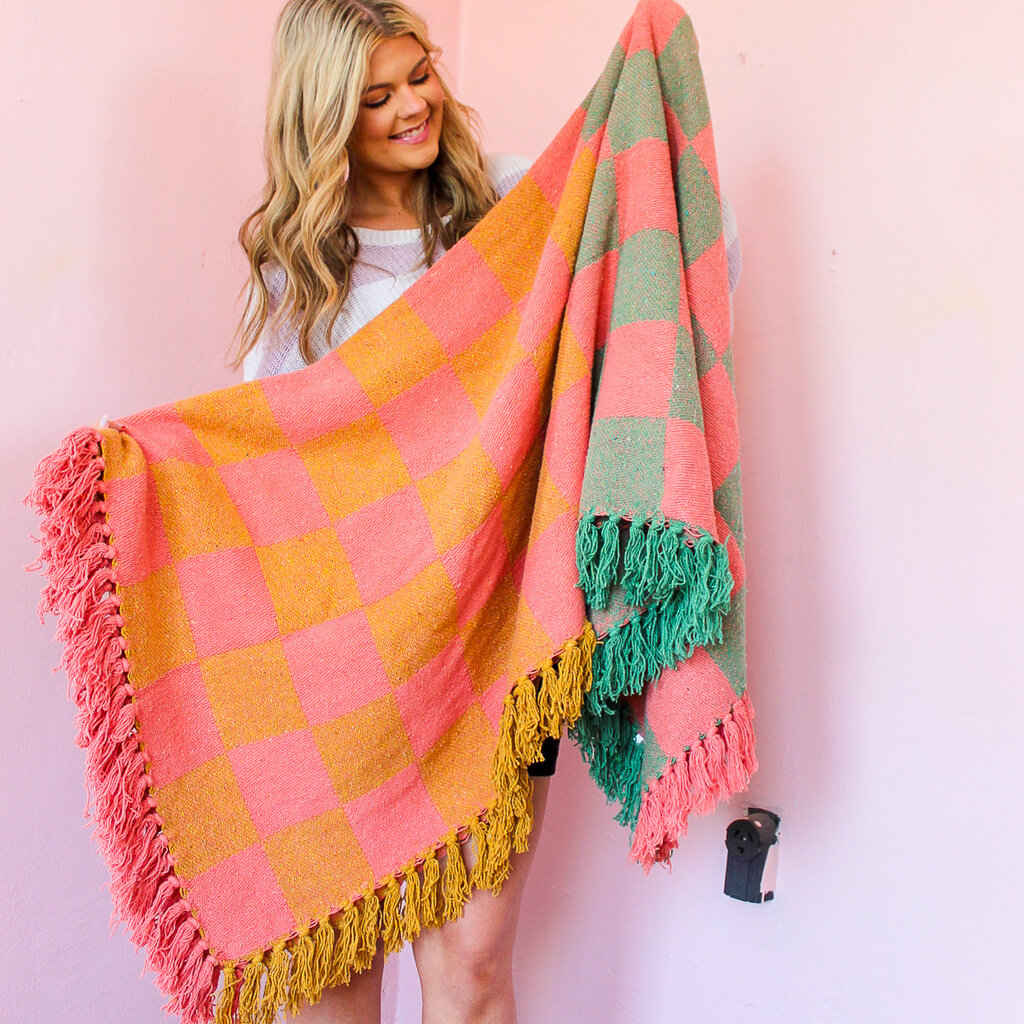 Creative Coop Two-Toned Checkered Throw