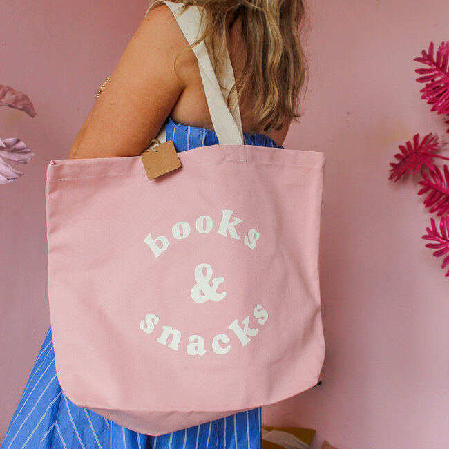 Books & Snacks - Blush Pink Canvas Tote Bag