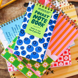 And Here We Are Blueberries Letterpress Spiral Pocket Size Notebook