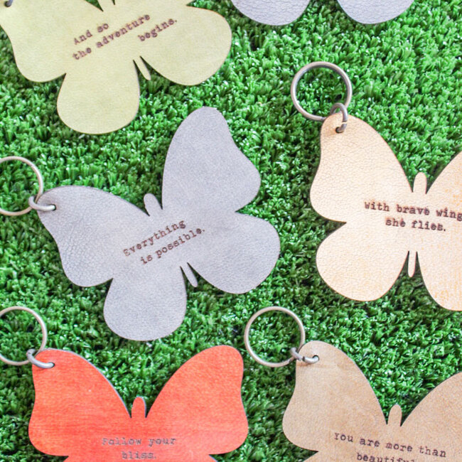 Follow Your Bliss Leather Butterfly Keychain