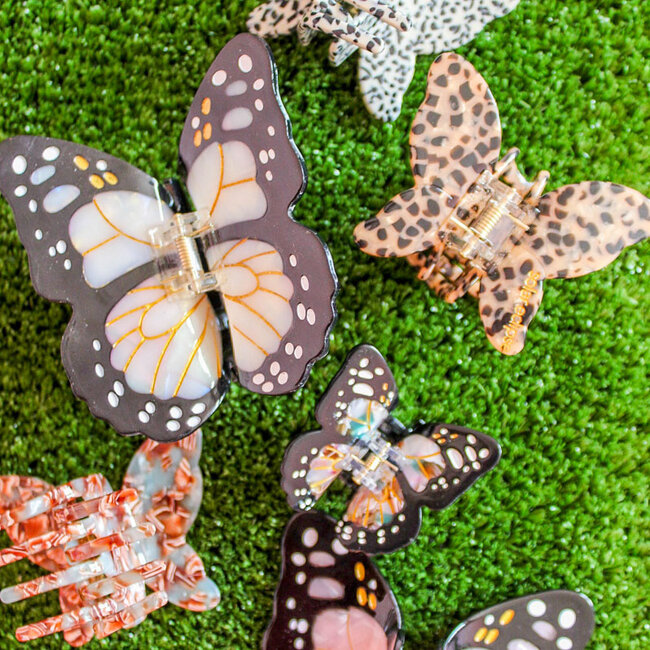 Hand-Painted Hair Claw Clip Autumn Butterfly/Taupe