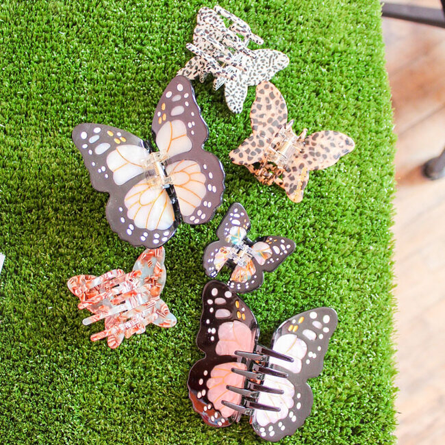 Hand-Painted Hair Claw Clip Autumn Butterfly/Pink