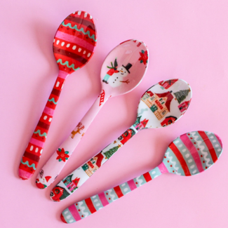 Enameled Stainless Steel Spoon with North Pole Pattern Red Stripe