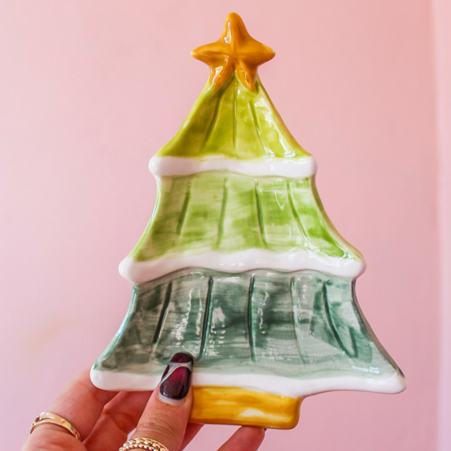 Tree Hand-Painted Shaped Dish