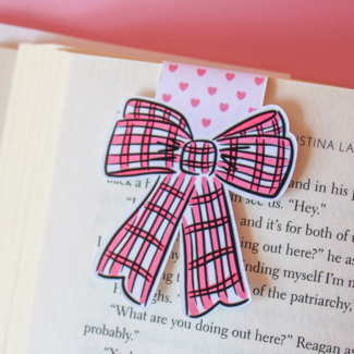 Pink Plaid Bow Magnetic Bookmark