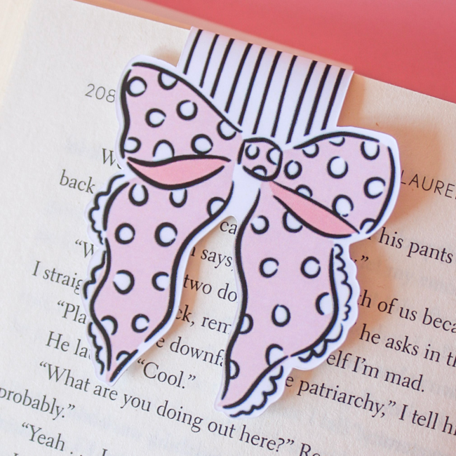 Makerie Day Magnetic Bookmark Pink Polka Dot Bow