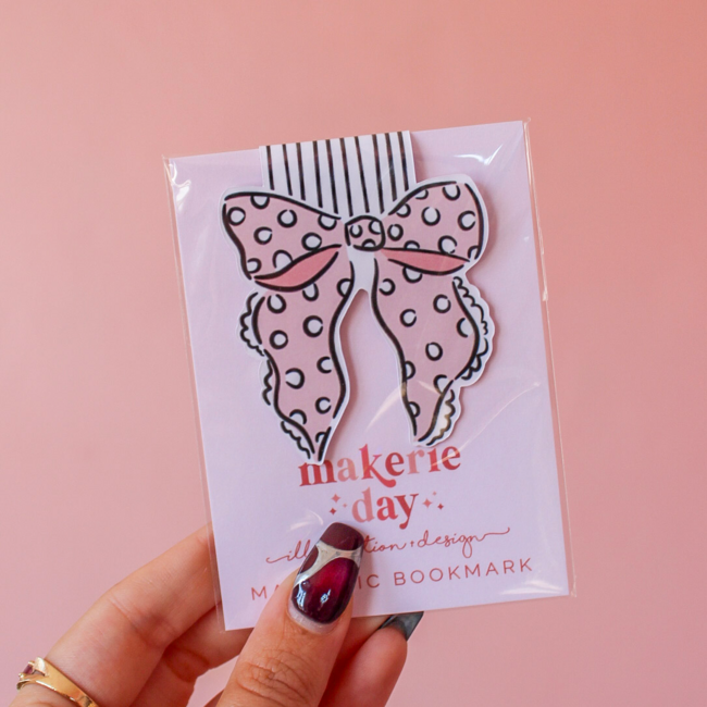 Makerie Day Magnetic Bookmark Pink Polka Dot Bow