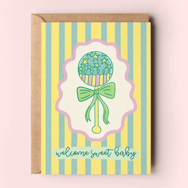 Welcome Sweet Baby Rattle Card