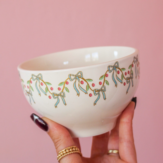 Bows Blue Garland Stoneware Bowl