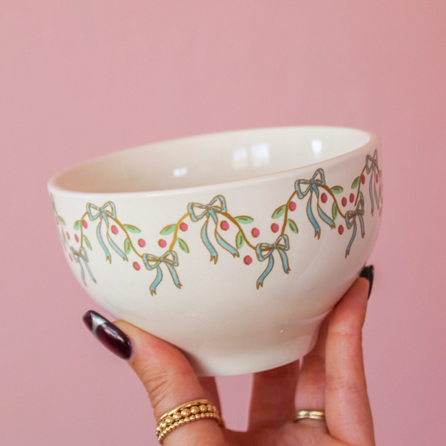 Bows Blue Garland Stoneware Bowl
