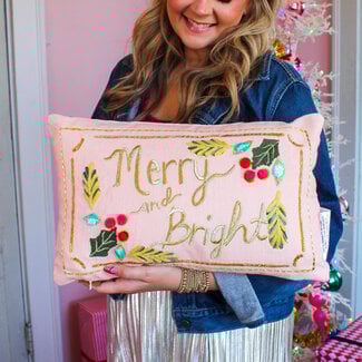 Merry and Bright Lumbar Pillow with Hand-Embroidery