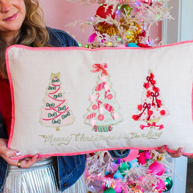 Merry Christmas Darling Lumbar Pillow with Christmas Trees