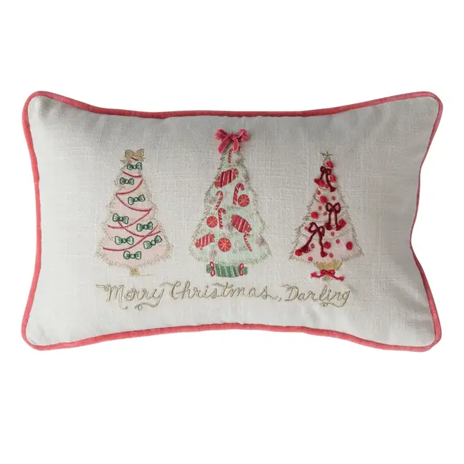 Merry Christmas Darling Lumbar Pillow with Christmas Trees