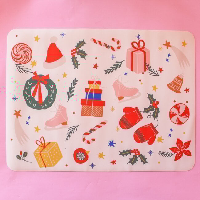 Silicone Baking Mat Cream - Holiday Icons
