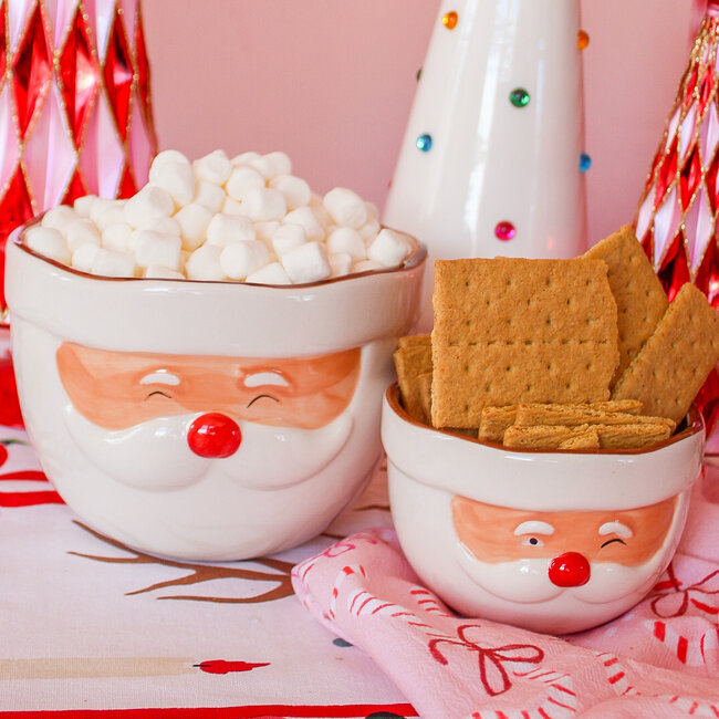 Stoneware Santa Head Shaped Mixing Bowl with Red Rim, Red & White