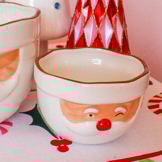 Small Stoneware Santa Head Shaped Mixing Bowl with Red Rim