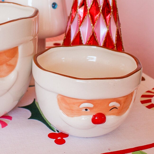 Small Stoneware Santa Head Shaped Mixing Bowl with Red Rim