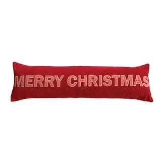 Woven Cotton Velvet Lumbar Pillow with Appliqued "MERRY CHRISTMAS"
