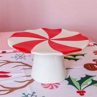Hand-Painted Ceramic Peppermint Candy Shaped Pedestal