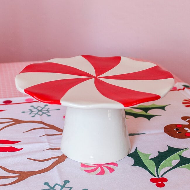 Hand-Painted Ceramic Peppermint Candy Shaped Pedestal