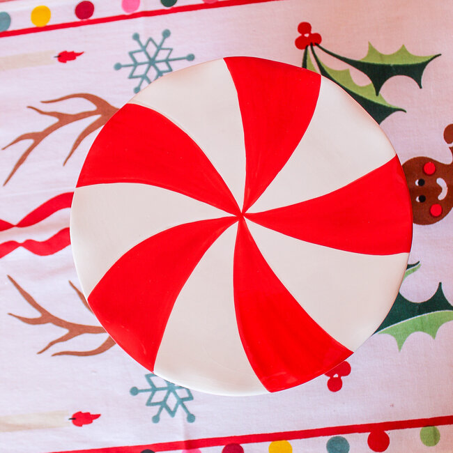 Hand-Painted Ceramic Peppermint Candy Shaped Pedestal