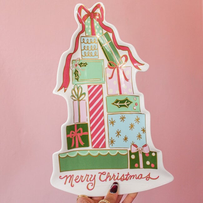 "Merry Christmas" Stoneware Platter with Gifts