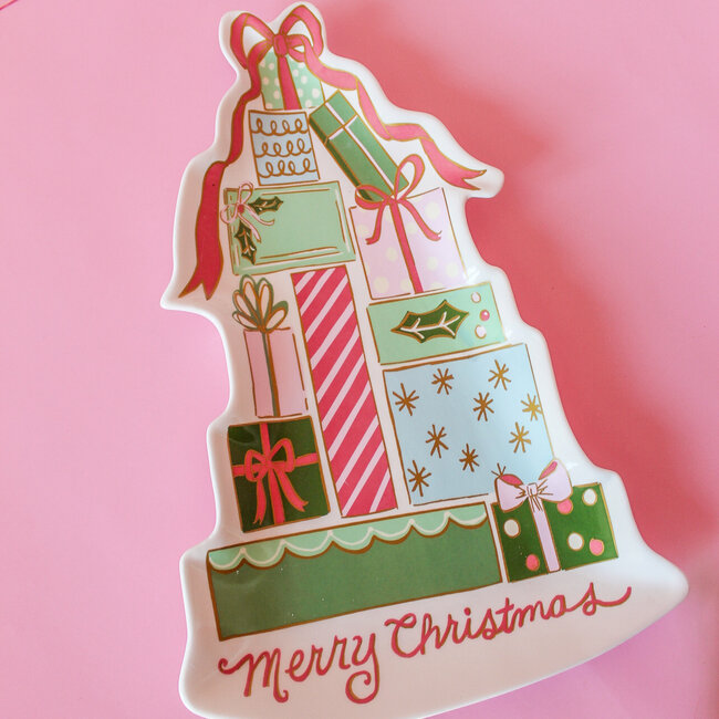 "Merry Christmas" Stoneware Platter with Gifts