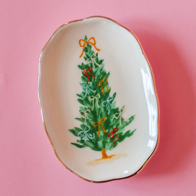 Tree Scalloped Dish with Gold Electroplating