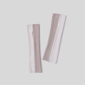 CCL Ribbed Color Block Fingerless Gloves Stone/Pearl