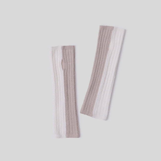 CCL Ribbed Color Block Fingerless Gloves Stone/Pearl
