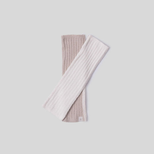 CCL Ribbed Color Block Fingerless Gloves Stone/Pearl