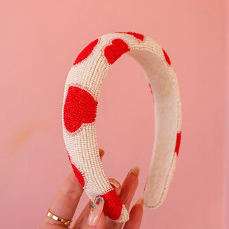 White Heart Beaded Headband