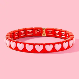 Taylor Elliot Designs Red Enamel Bracelet with Pink Bead Hearts