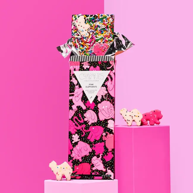 Pink Elephants Animal Cookies Dark Chocolate Bar