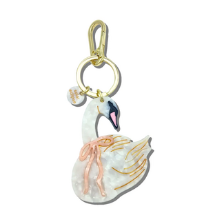 Hand-Painted Bow Swan Bag Charm + Keychain
