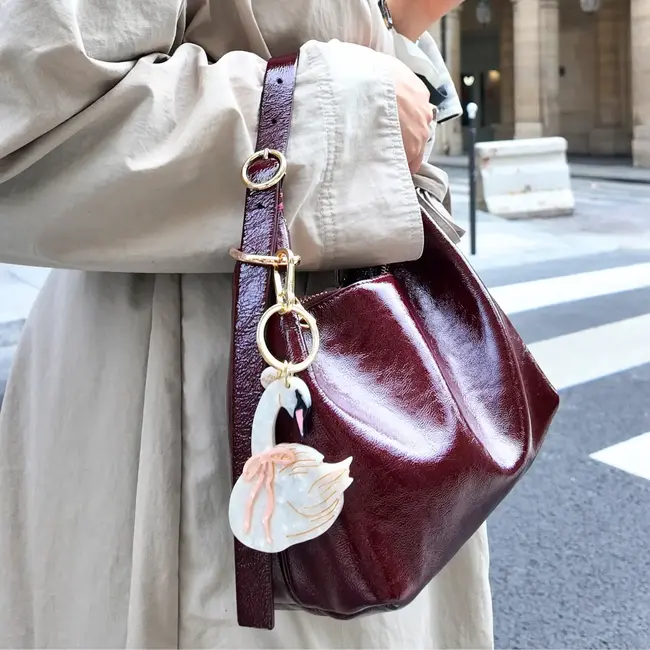 Hand-Painted Bow Swan Bag Charm + Keychain