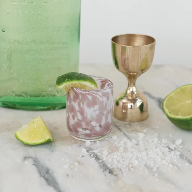 2 oz. Hand-Blown Pink Confetti Shot Glass