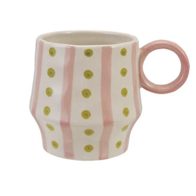 Pink Stripe & Green Dot Mug