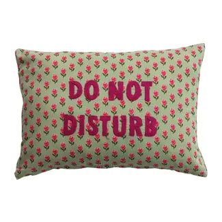 "Do Not Disturb" Cotton Voile Lumbar Pillow with Floral Pattern & Embroidery